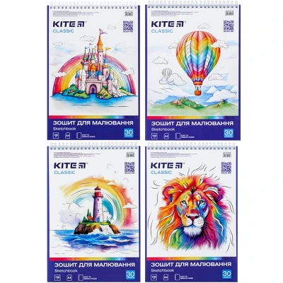 Зошит для малювання, 30 арк., спіраль, софт тач+УФ, Kite Classic K-243