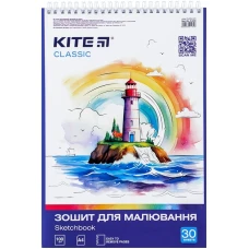 Зошит для малювання, 30 арк., спіраль, софт тач+УФ, Kite Classic K-243