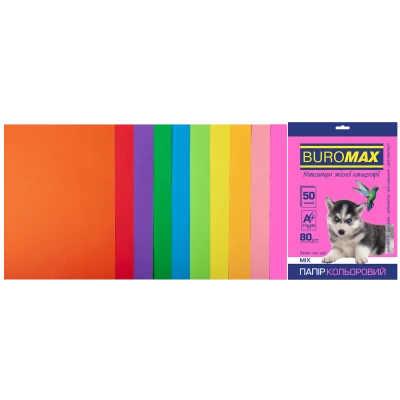 Набір кольорового паперу А4, 80г/м2, NEON+INTENSIV, 10кол. 50арк., BM.2721850-99