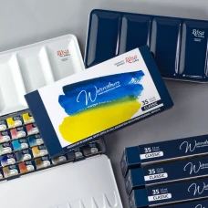 Набір акварельних фарб CLASSIC, 35*2,5мл, кювета, Індіго метал. пенал, ROSA Gallery