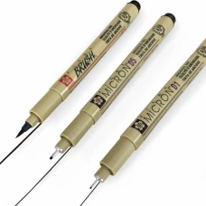 Набір лінерів PIGMA MICRON 2шт (0.1/0.5) +1 лінер-пензель Pigma Brush В ПОДАРУНОК Чорний Sakura
