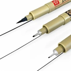 Набір лінерів PIGMA MICRON 2шт (0.1/0.5) +1 лінер-пензель Pigma Brush В ПОДАРУНОК Чорний Sakura