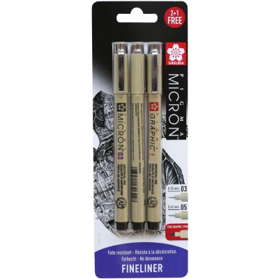 Набір лайнерів PIGMA MICRON 2шт (0.3/0.5) +1 лінер-маркер Pigma Graphic В ПОДАРУНОК Чорний Sakura