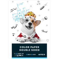 Папір кольоровий двостор. (15арк/15кол), А4 Kite Dogs K22-250-1