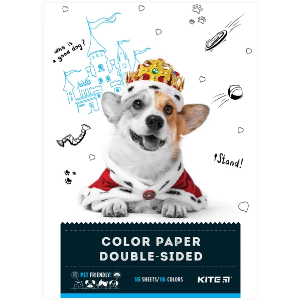 Папір кольоровий двостор. (15арк/15кол), А4 Kite Dogs K22-250-1