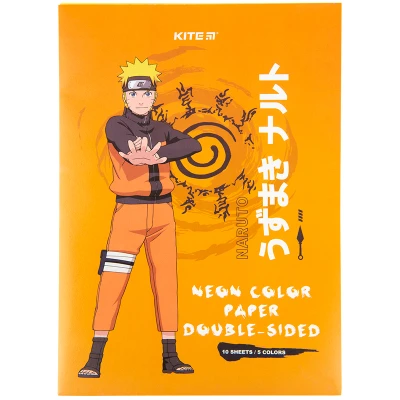 Папір кольоровий неон. (10арк/5кол)  А4 Naruto NR23-252 Kite