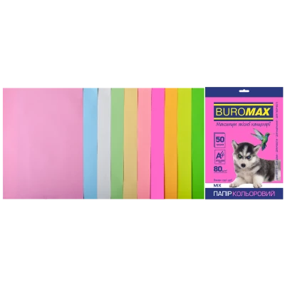 Набір кольорового паперу А4, 80г/м2, PASTEL+NEON, 10кол. 50арк., BM.2721750-99