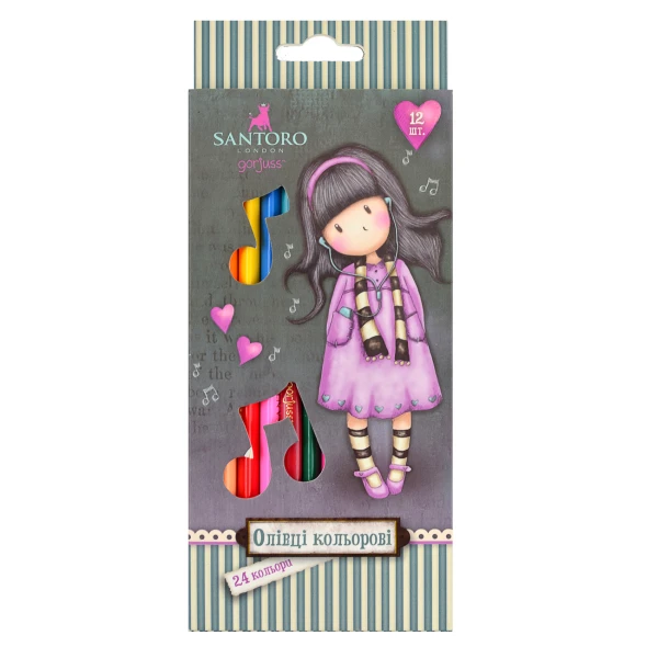 Олівці кольорові двосторонні, 12/24 шт., тригранні "Santoro Little Song" 290565 YES