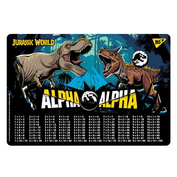 Підкладка пластикова Jurassic World. Таблиця множення, 492049, YES