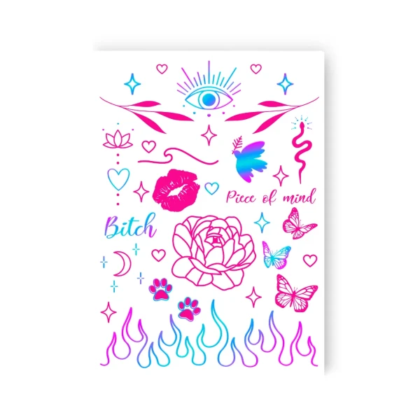 Тимчасове тату набір Pink mood голограма LB-184 Tattooshka