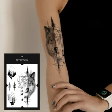 Тимчасове тату "Графічний вовк і ліс" LB-117 Tattooshka