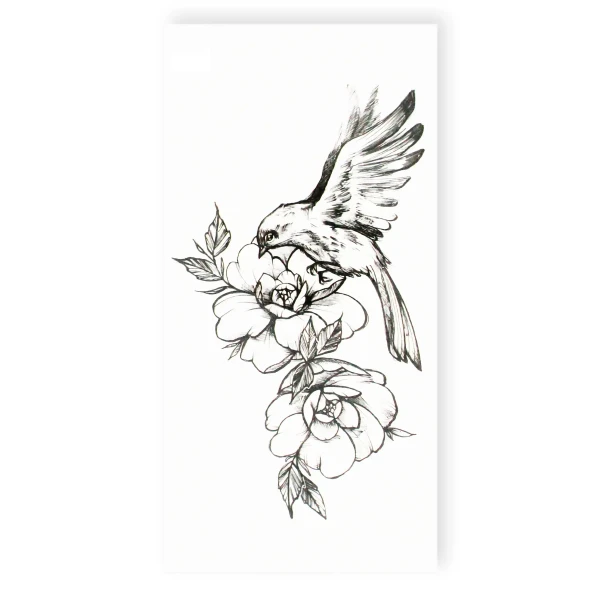 Тимчасове тату "Квіти з птахом" QC-909 Tattooshka