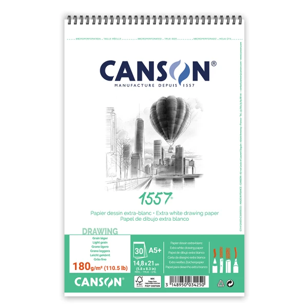 Альбом для рисунку на спіралі 1557, А5 (14,8*21см), 180г/м2, 30л, білий колір, Canson