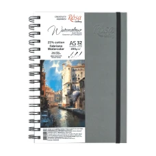 Блокнот для акварелі на спіралі Watercolor by Fabriano, А5, 200г/м2, 32 л, папір білий, Антрацит, ROSA Gallery