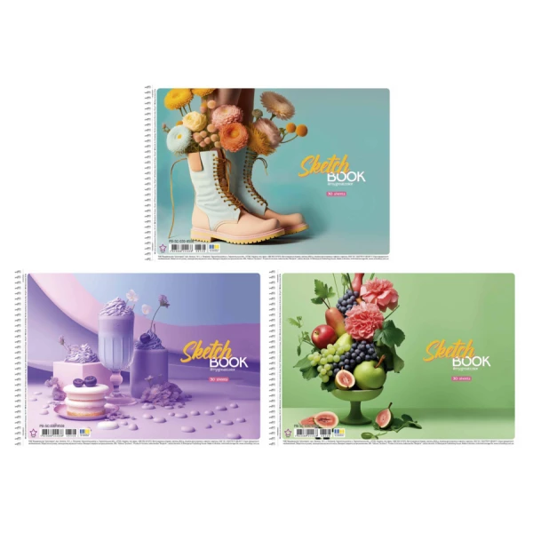 Альбом для малювання, спiраль, 30арк., 100г/м2, УФ-лак, PB-SC-030-8508 Star
