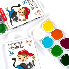 Набір акварельних фарб Cats with a Boy, 12 кол., б/пензлика, 301203 ROSA Kids
