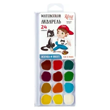Набір акварельних фарб Cats with a Boy, 24 кол., б/пензлика, 301207 ROSA Kids