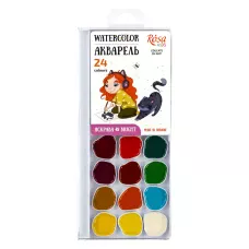 Набір акварельних фарб Cats with a Girl, 24 кол., б/пензлика, 301208 ROSA Kids