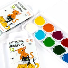 Набір акварельних фарб Cats, 12 кол., з/пензликом, 301201 ROSA Kids