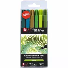 Набір маркерів Koi Coloring Brush Pen, BOTANICAL 6кол., Sakura