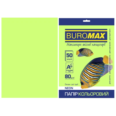Папір кольоровий А4, 80г/м2, NEON, зелений, 50арк., BM.2721550-04