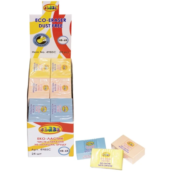 Гумка для стирання, Eco-PVC, Ribby, в дисплеї, асорті, 4985C, Class