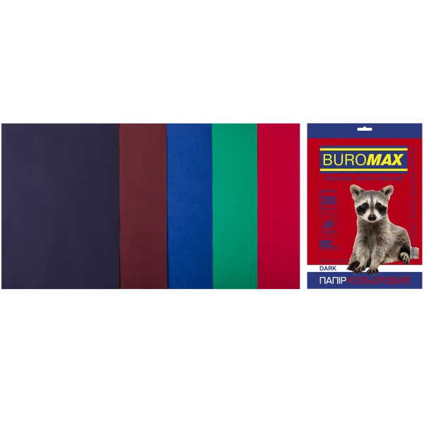 Набір кольорового паперу А4, 80г/м2, DARK, 5кол. 20арк., BM.2721420-99