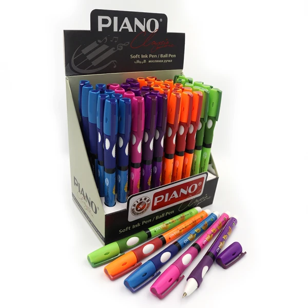 Ручка масляна "Piano" ліва, синя, грип, тригранний корп., Mix, PT-251L