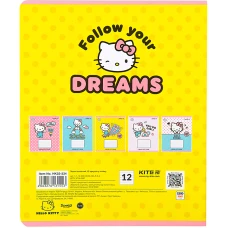 Зошит 12 арк., лінія, софт тач + УФ лак, Hello Kitty HK22-234 Kite