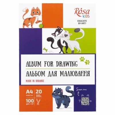Альбом-склейка для малювання, Cats, А4, 100г/м2, 20л, ROSA Kids