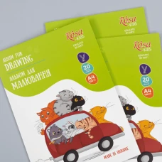 Альбом-склейка для малювання, Cats in the Car, А4, 100г/м2, 20л, ROSA Kids