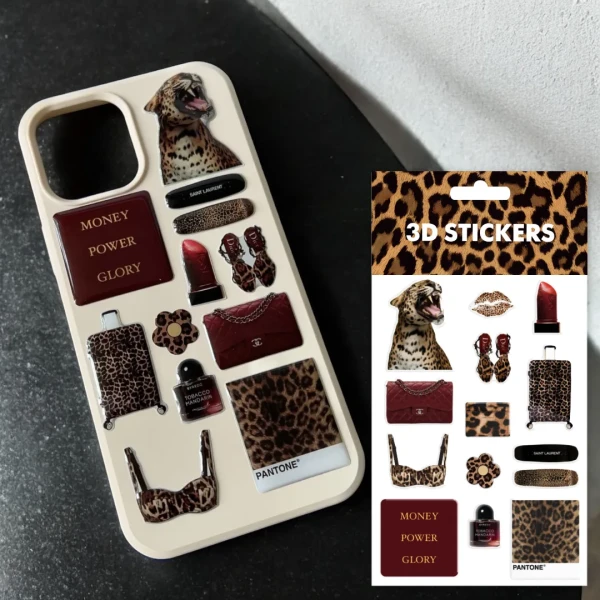 Наліпки 3D-стікер "Leopard mood" набір 8 стікерів SB-50 Tattooshka