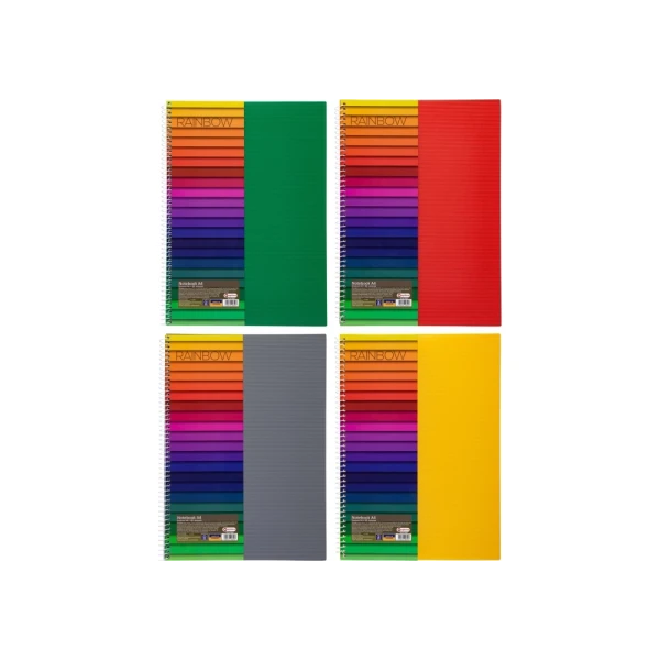 Блокнот "Rainbow", А4, 80 аркушів, бічна спіраль, клітинка, O20342
