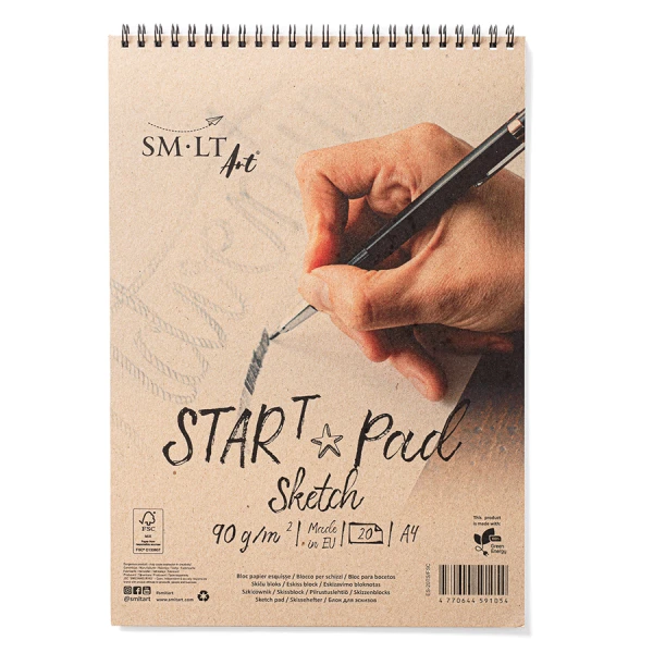 Альбом для ескізів на спіралі STAR T, А4, 90г/м2, 20л, Smiltainis