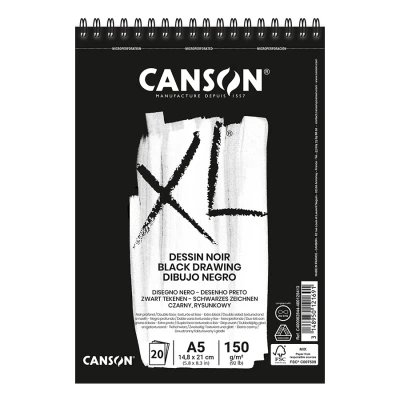 Альбом для ескізів на спіралі  XL Dessin Black, А5 (14,8*21см), 150г/м2, 30л, чорний колір, Canson