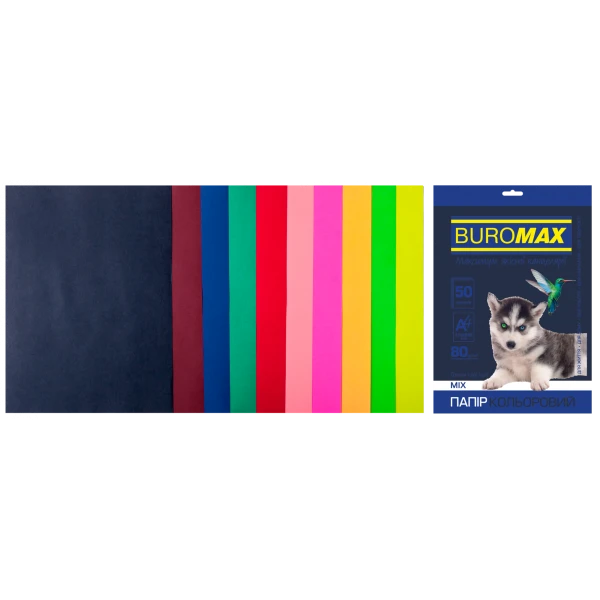Набір кольорового паперу А4, 80г/м2, DARK+NEON, 10кол. 50арк., BM.2721050-99