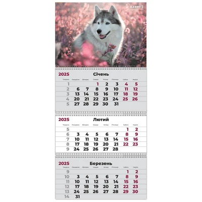 Календар настінний квартальний 2025 р.,3 пр. Dogs 2, 8803-25-17-A