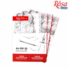 Папка для рисунку та креслення А4 (21*29,7см), 200г/м2, 20л, Дрібне зерно, ROSA Studio