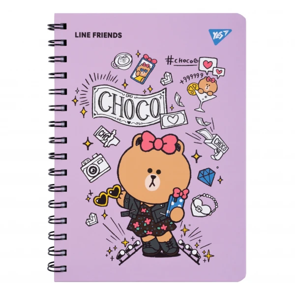 Блокнот А5, 80 арк., подв. cпіраль з гумкою "Line Friends" Choco 151771 YES