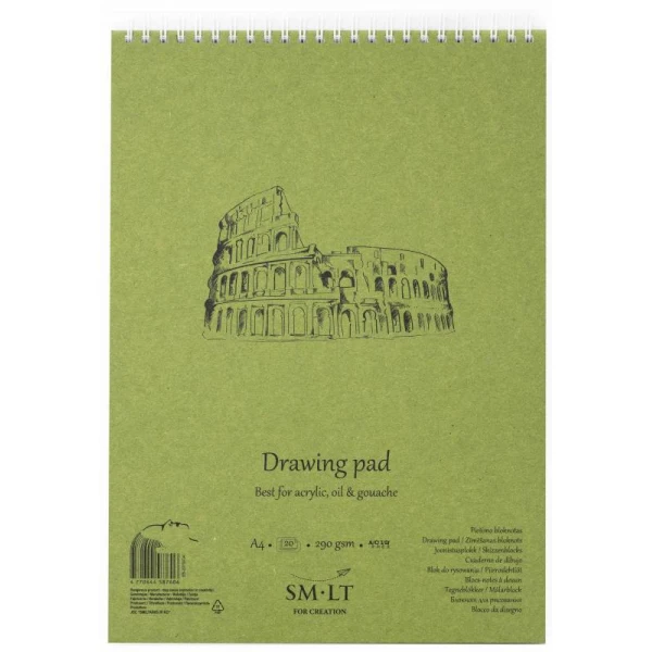 Альбом для акрилу та олії AUTHENTIC (DRAWING) А4 290г/м2 20л білий папір, Smiltainis