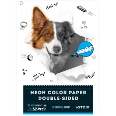 Папір кольоровий неон. (10арк/5кол), A4 Kite Dogs K22-252