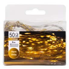 Гірлянда "Роса" 50 LED, жовта, 5 м, на батарейках, 9133-005