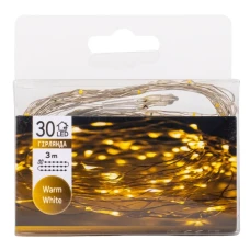 Гірлянда "Роса" 30 LED, жовта, 3 м, на батарейках, 9133-003