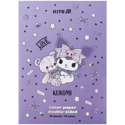 Папір кольоровий двостор. (15арк/15кол), А4 Kuromi HK24-250-2 Kite