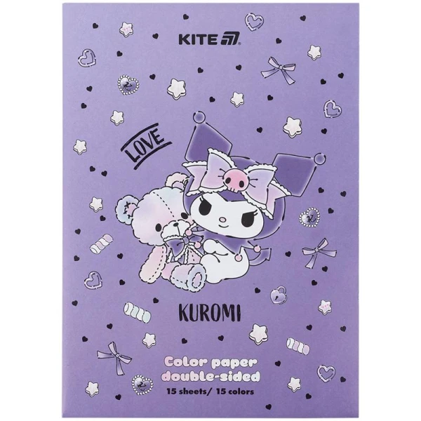 Папір кольоровий двостор. (15арк/15кол), А4 Kuromi HK24-250-2 Kite