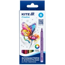 Фломастери з блискітками, набір 6шт, Kite Creative K-1147