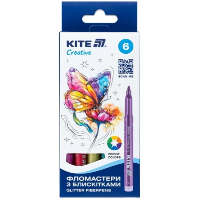 Фломастери з блискітками, набір 6шт, Kite Creative K-1147