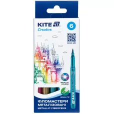 Фломастери-пензлики, набір 6шт, Kite Creative металізовані K-1149