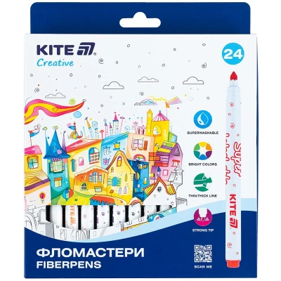 Фломастери, набір 24шт, Kite Creative Superwashable K-1153