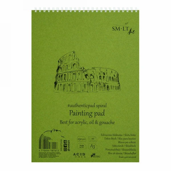 Альбом для акрилу та олії на спіралі AUTHENTIC (DRAWING) А3, 290г/м2, 20л, білий папір, Smiltainis